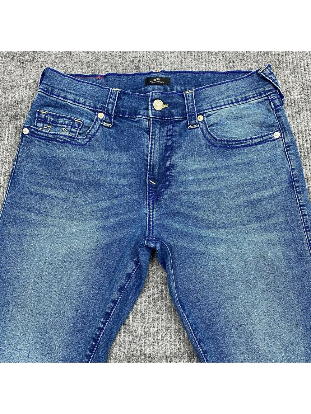 True Religion Ricky Relaxed Straight Jeans Mens 34x33 Blue Stretch Denim Pants